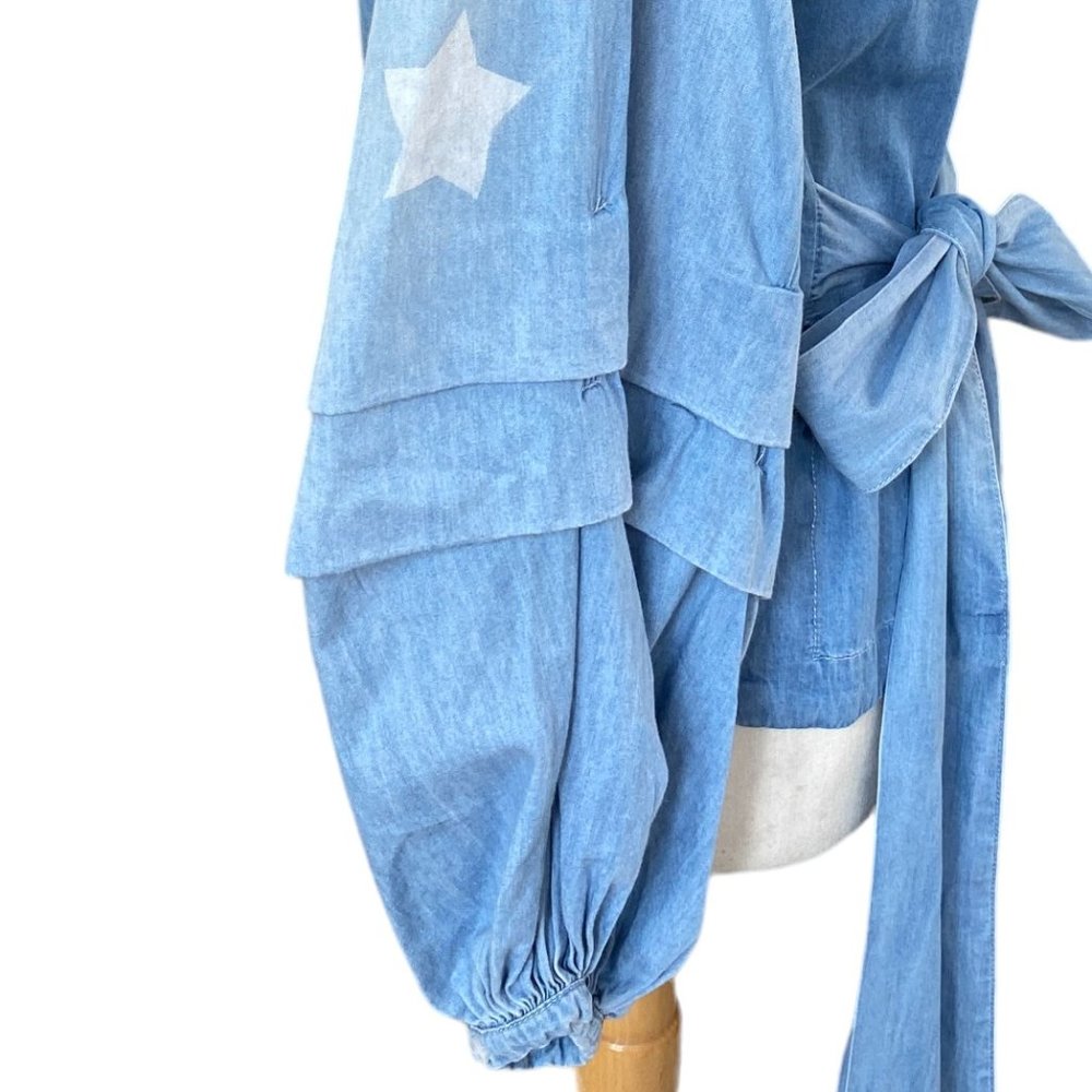 NWT Nanette Lepore Chambray Star Tiered Balloon Sleeve Top Whimsigoth Boho-S - Picture 7 of 16